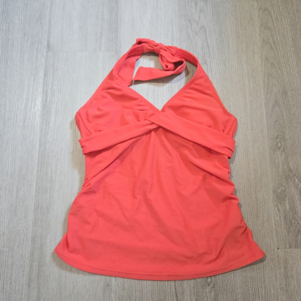 Athleta Red Orange Halter Tankini Swim Top, SIZE 32 B/C